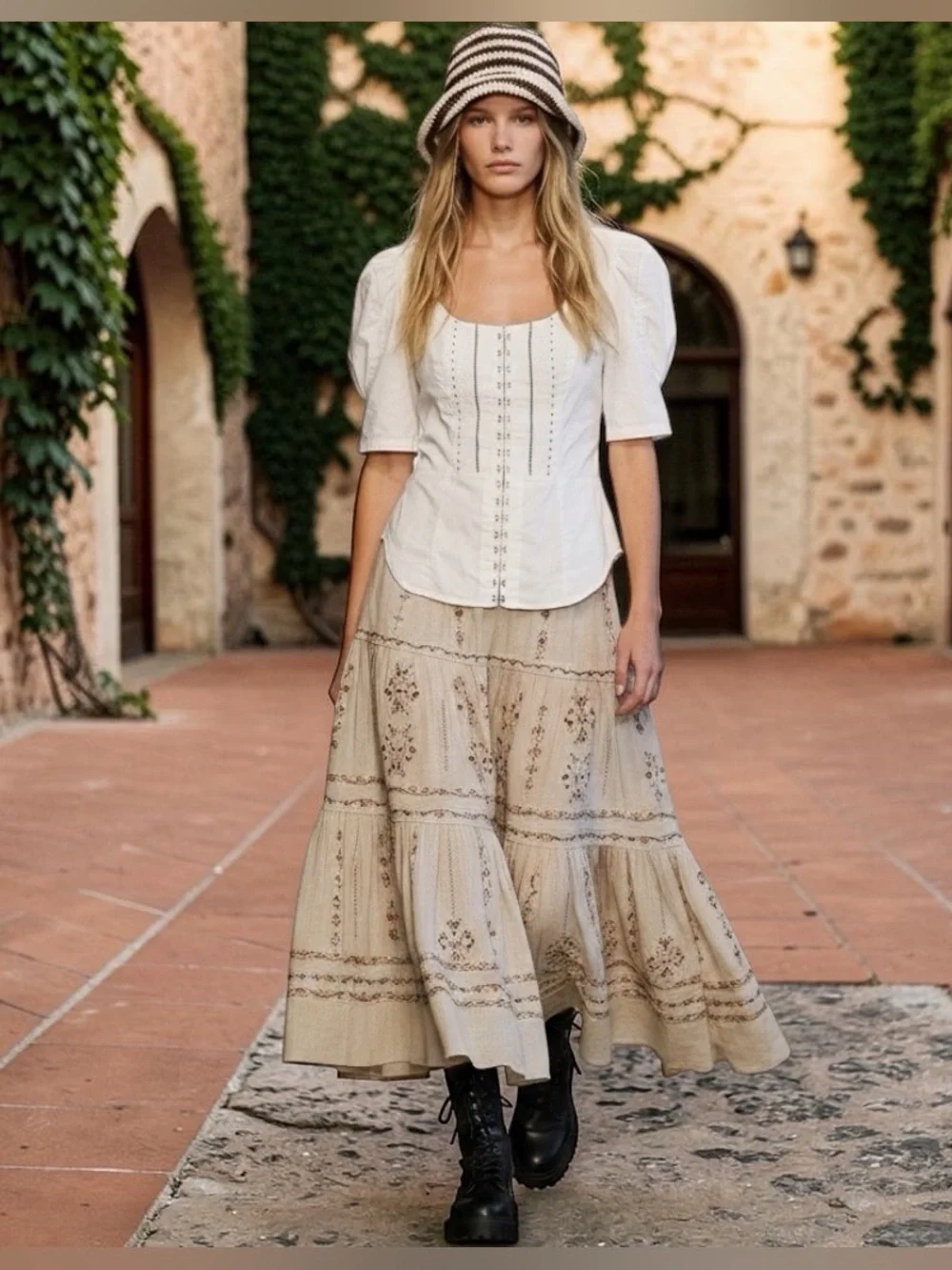 Anthropologie White Corset Hook & Eye Puff Sleeve Tunic Top Medium